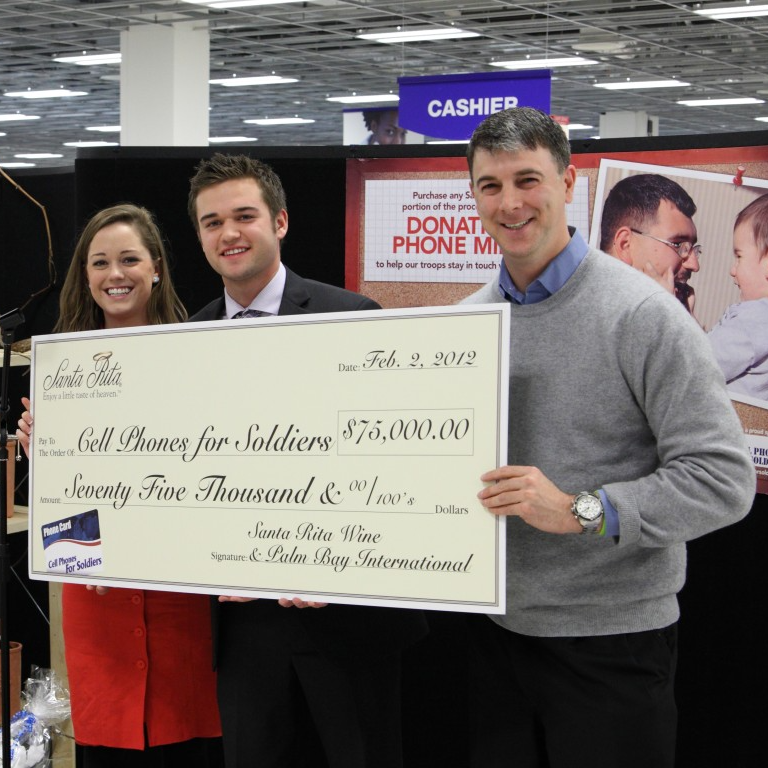 Santa Rita Wine donates $75,000 to Cell Phones For Soldiers to provide calling cards for U.S. troops, February 2012.