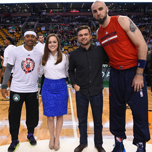 Robbie and Brittany receive the Boston Celtics’ Heroes Among Us Award for their contributions through Cell Phones For Soldiers, November 2015.