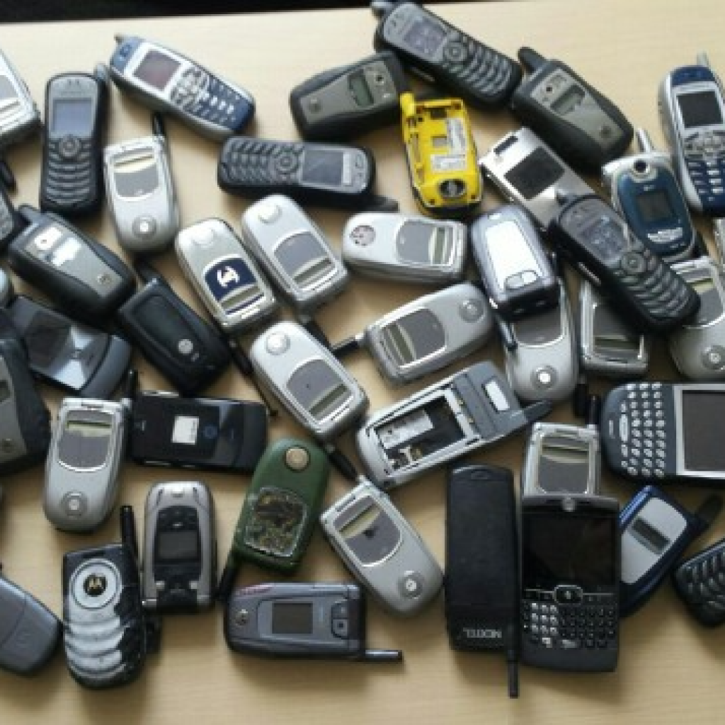 tl_25 Collection of donated used cell phones.